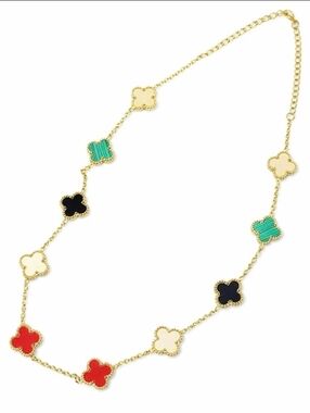 Elegant Clover Charm Necklace with Multi-Color Accents